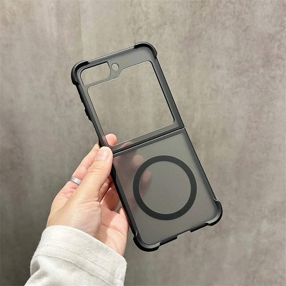 For MagSafe Magnetic Translucent Matte Phone Case For Samsung Galaxy Z Flip 7 6 5 4 3 Flip6 Flip Flip4 Flip7 5G Shockproof Cover
