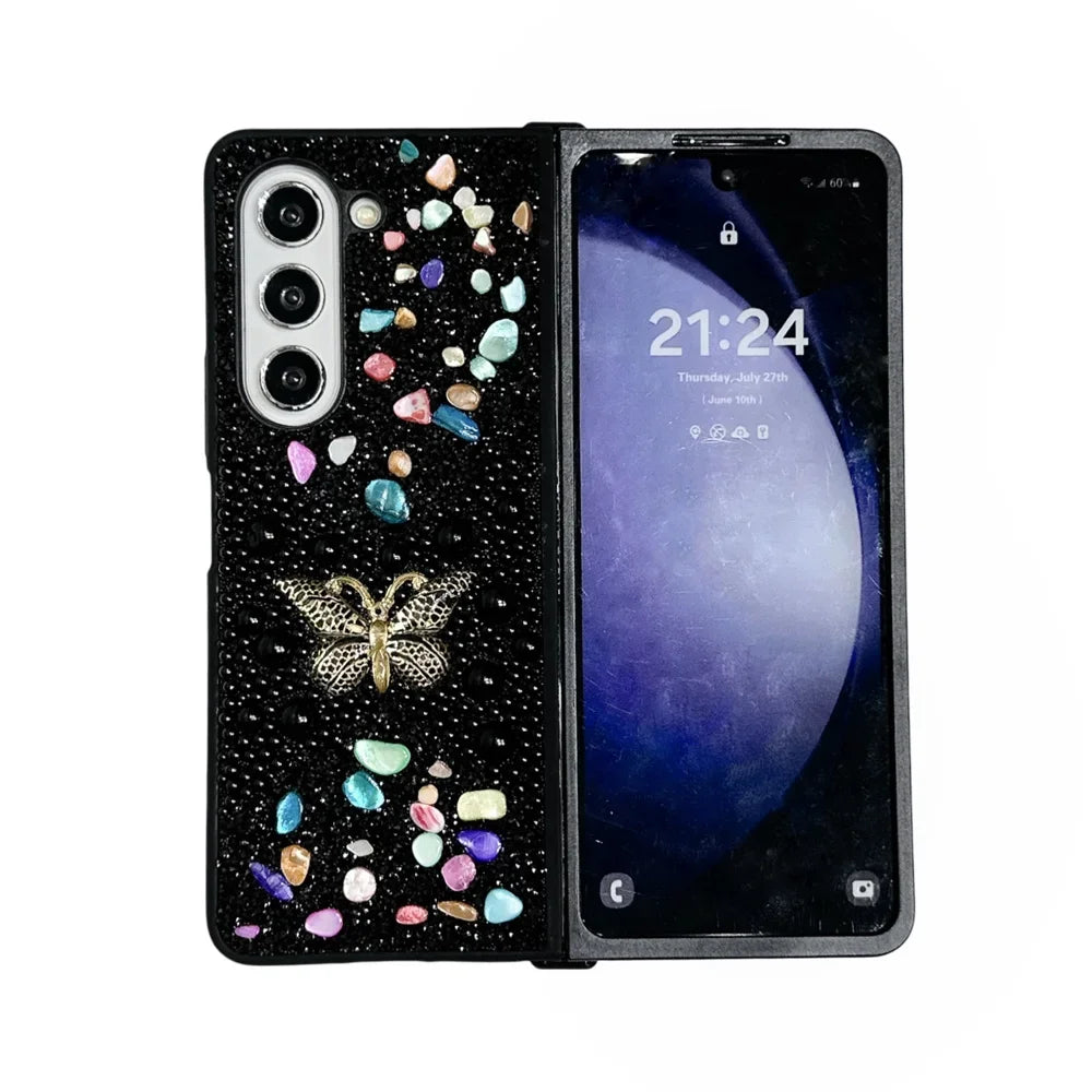 Brand New Unique Butterfly Colorful Jewelled Phone Case For Samsung Galaxy Z Fold 7 6 5 4 3 PC Hard Shell Protection Back Cover