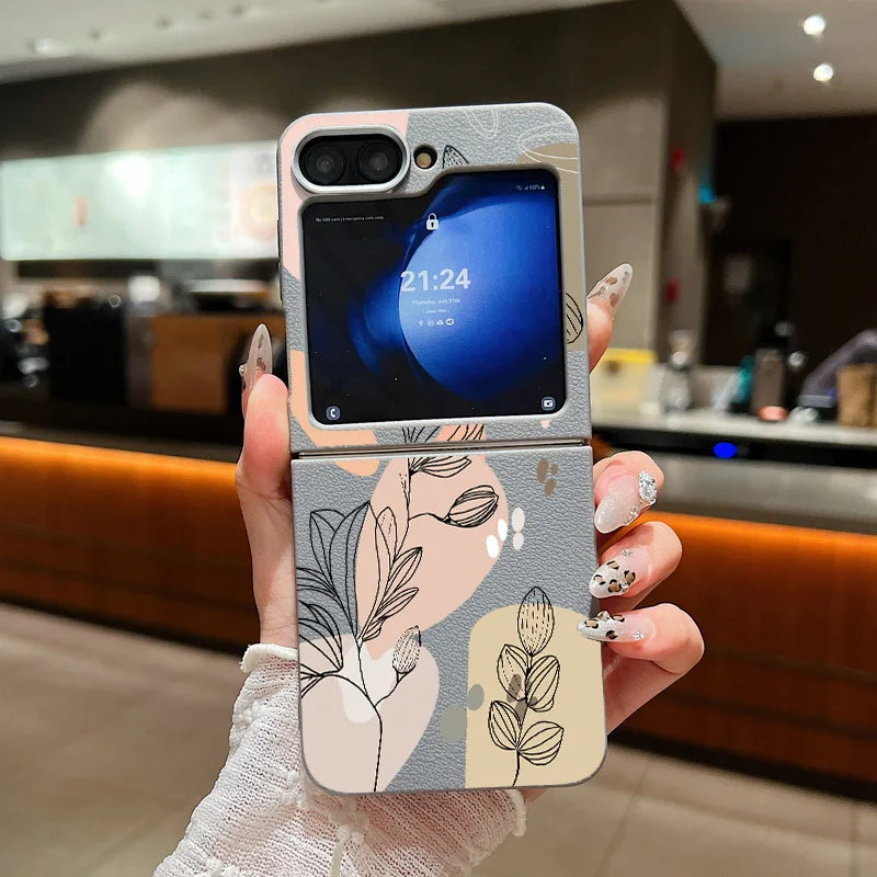 For Samsung Galaxy Z Flip 5 6 4 3 5G Luxury Leather Phone Case Flowers Pattern Soft TPU Folding Cover For Samsung Z Flip4 Flip5