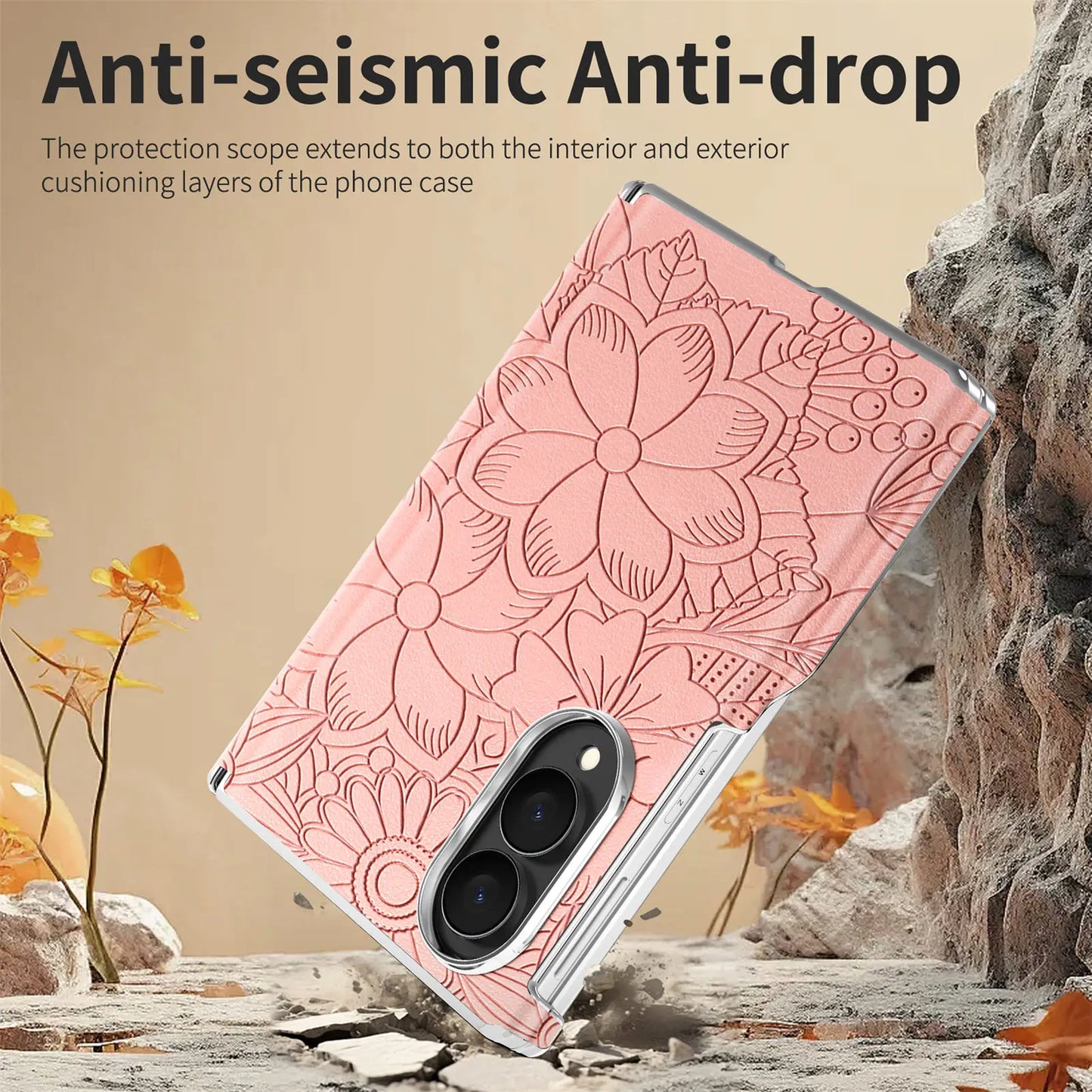 ‌Fashionable Magnetic Embossed Leather Case for Samsung Z Fold 8 Wide Shockproof for Magsafe Central Axis Protection‌ Slim Cover