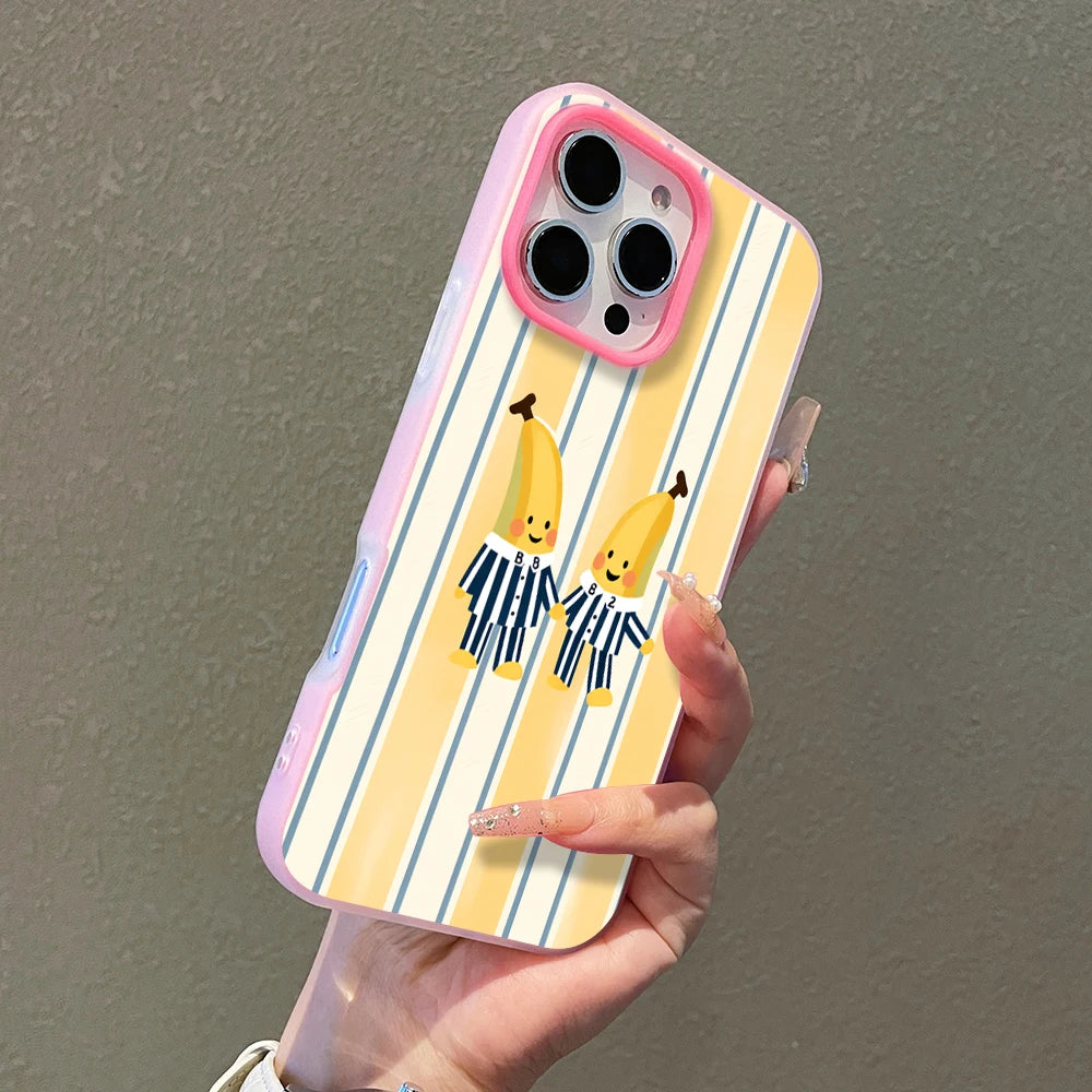 Cute Twin Cartoon Banana Sketch Jelly Phone Case For Samsung Galaxy A57 A56 A55 A54 A37 S26 S25 S24 S23 S22 Ultra Plus FE Clear
