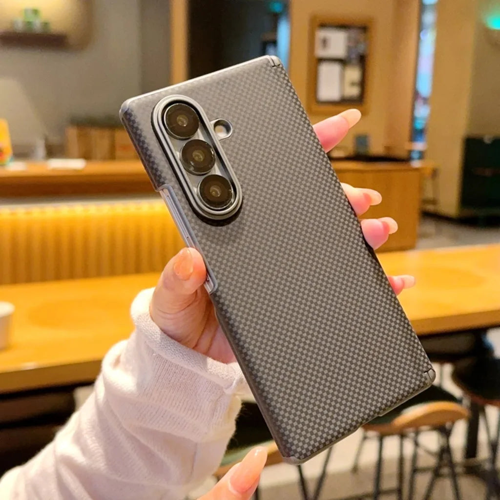 Carbon Fiber Texture Hinge Protection Magnetic Phone Case For Samsung Galaxy Z Fold 8 7 Fold8 Fold7 5G Electroplated Back Cover