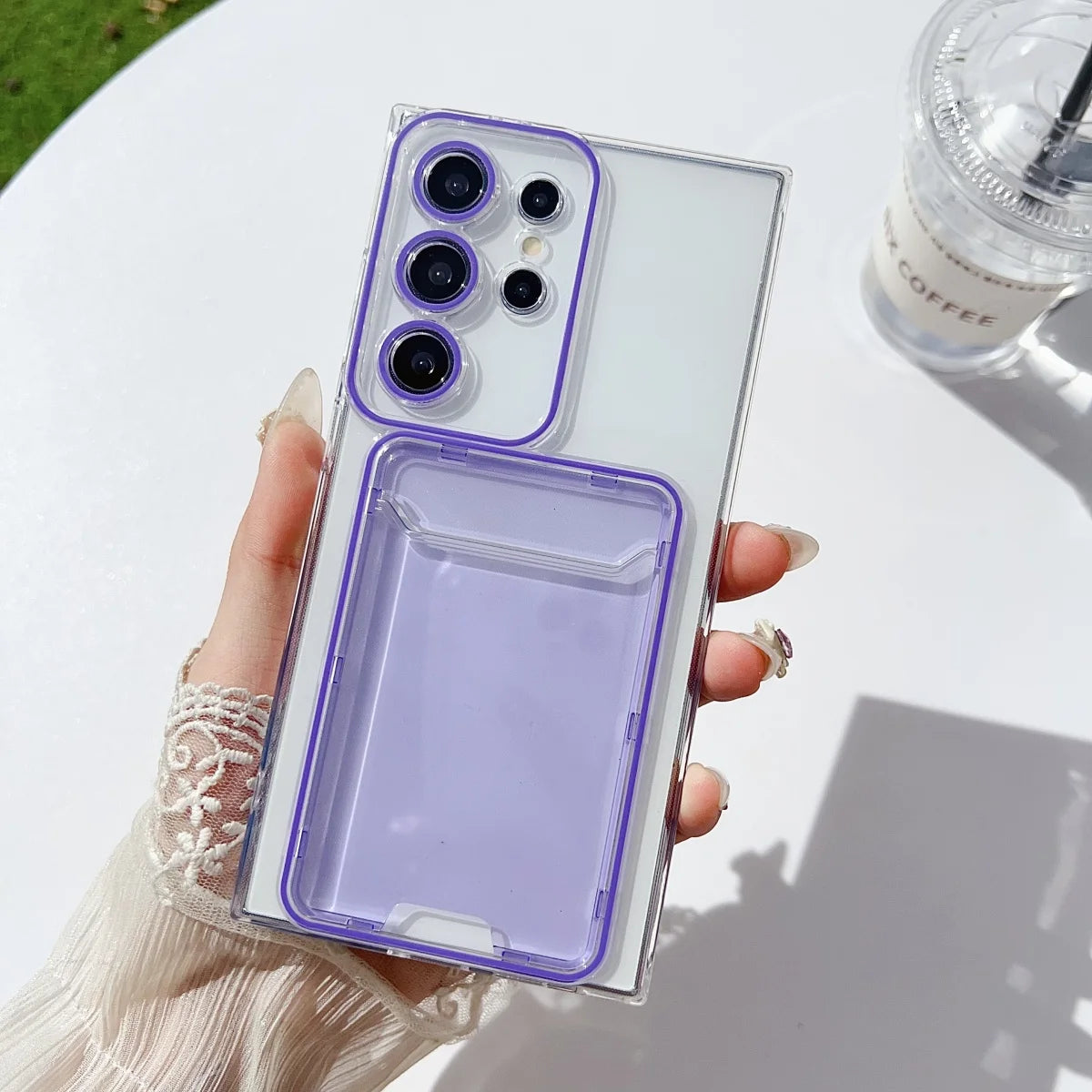 Luxury Wallet Card Holder Transparent Case For Samsung Galaxy S25 S24 S23 S22 Ultra Photo Pocket Soft Silicone Shockproof Cover