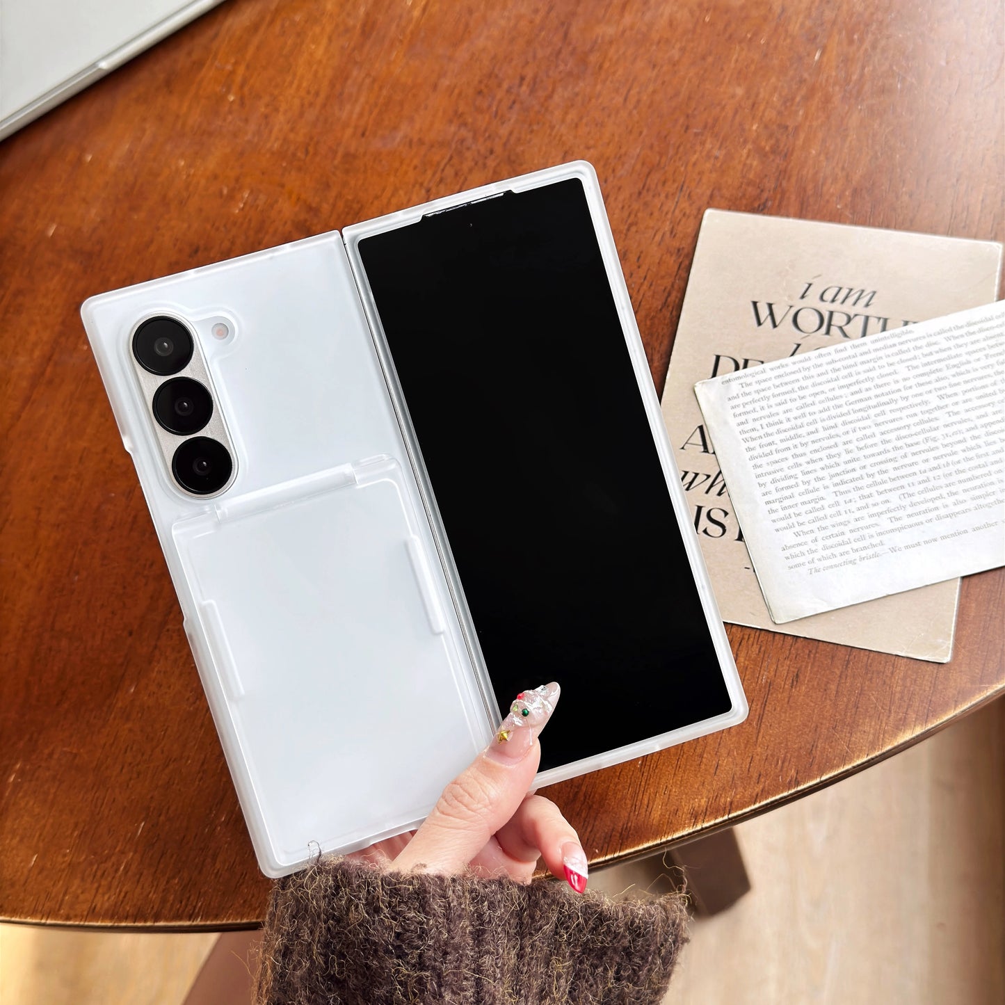 Wallet Clip Flip Slot Card Stand Case For Samsung Galaxy Z Fold 6 5 Luxury Folding Bracket Transparent Shockproof Matte PC Cover