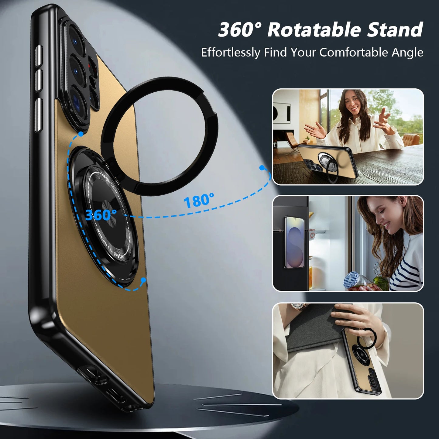 Luxury Metallic 360 Rotating Stand Case For Samsung Galaxy S26 Ultra S26+ Plus 5G Magnetic Cover With Camera Lens Protection