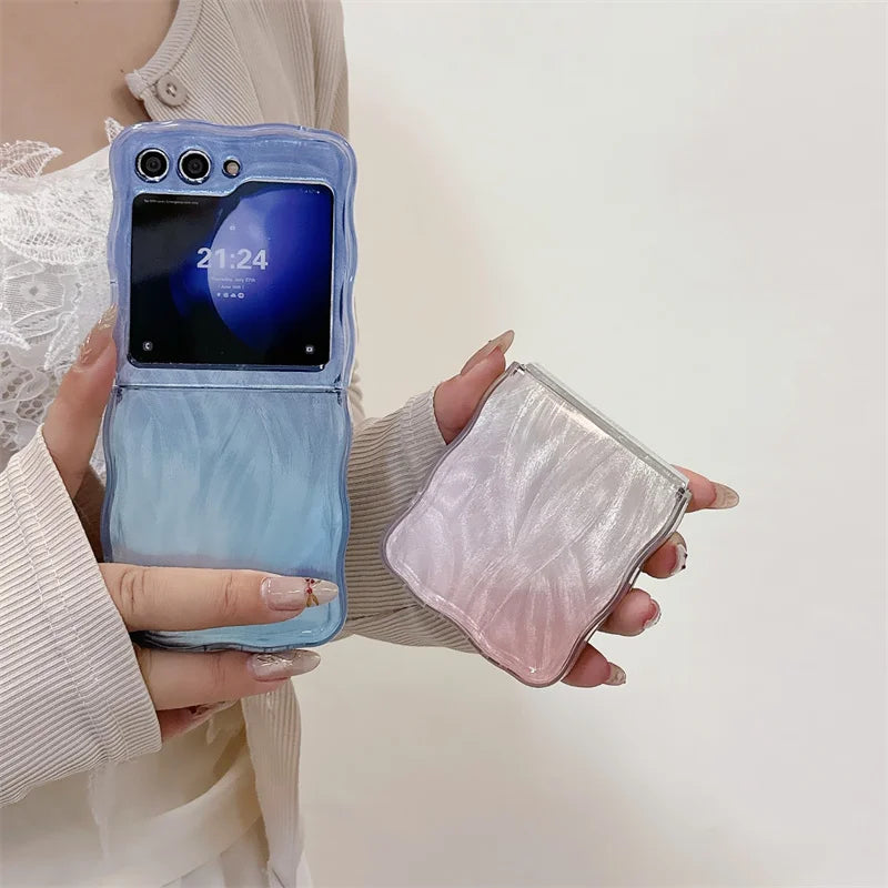 Phone Case For Samsung Galaxy Z Flip 3 4 5 Gradient Cards Wave Shockproof Cover For Samsung Z Flip3 Flip4 ZFlip5
