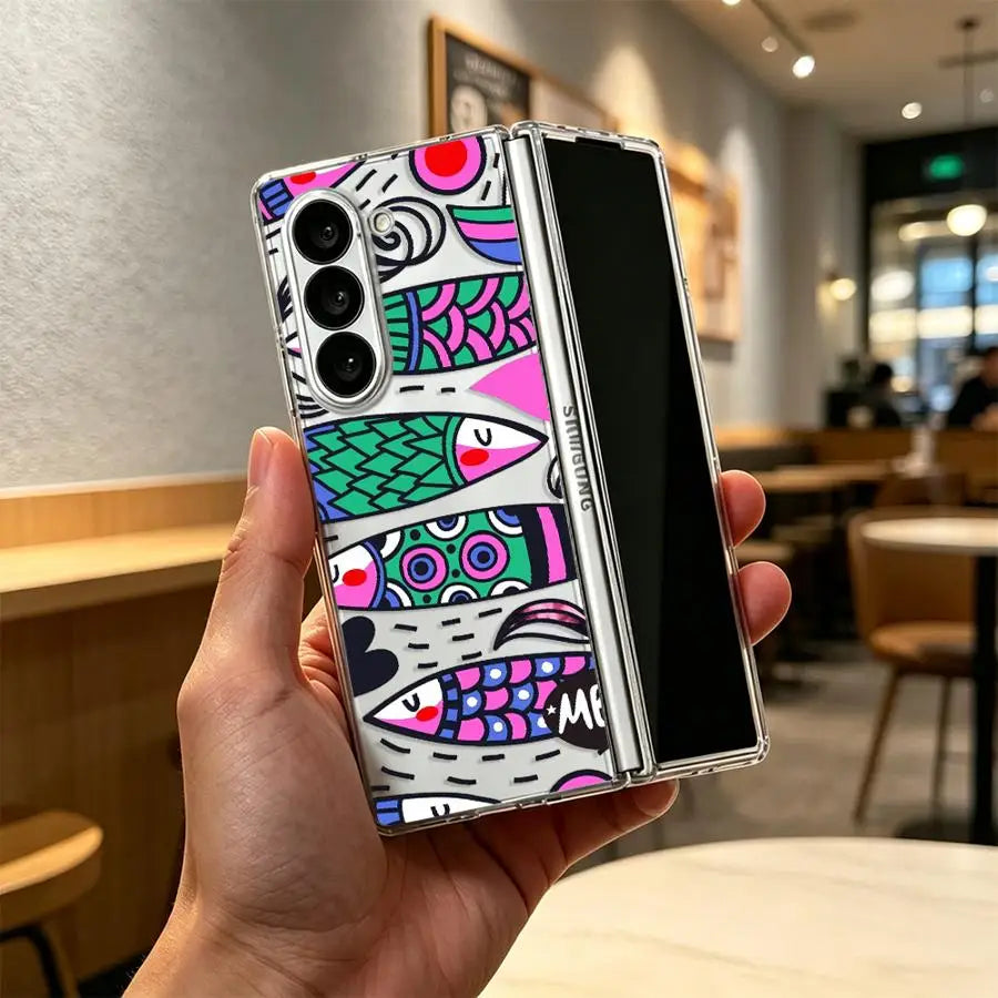 Cartoon Fish Case for Samsung Galaxy Z Fold 8 Ultra ZFold5 ZFold3 ZFold4 Z Fold 7 6 5 4 3 ZFold7 ZFold6 Back Phone Cover