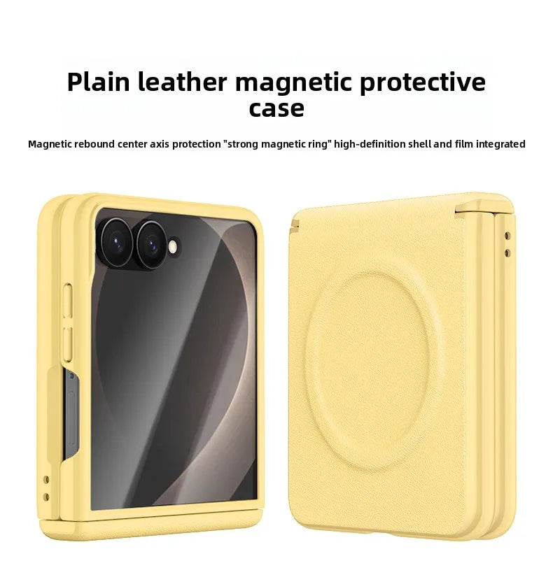 ‌Magnetic Skin Feel Vegan Leather Case‌ for Samsung Z Flip 8 Screen Protector Shockproof for Magsafe Slim Axis Protection Cover