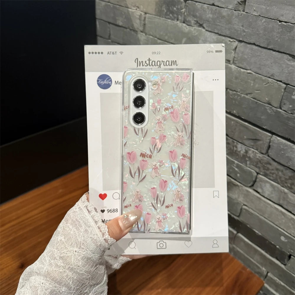 for Samsung Galaxy Z Fold 7 5G Hard PC Phone Case Floral Shell for Z Fold 7 6 5 4 3 Drop-Proof Protective Cover