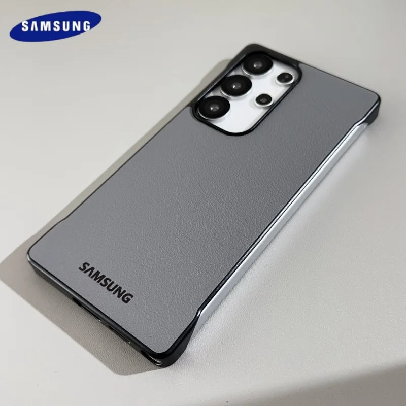 Ultra Thin Leather Texture Frameless Phone Case Samsung Galaxy S26 S25 Plus S24 Ultra Plus S25 Edge Luxury Shockproof Back Cover