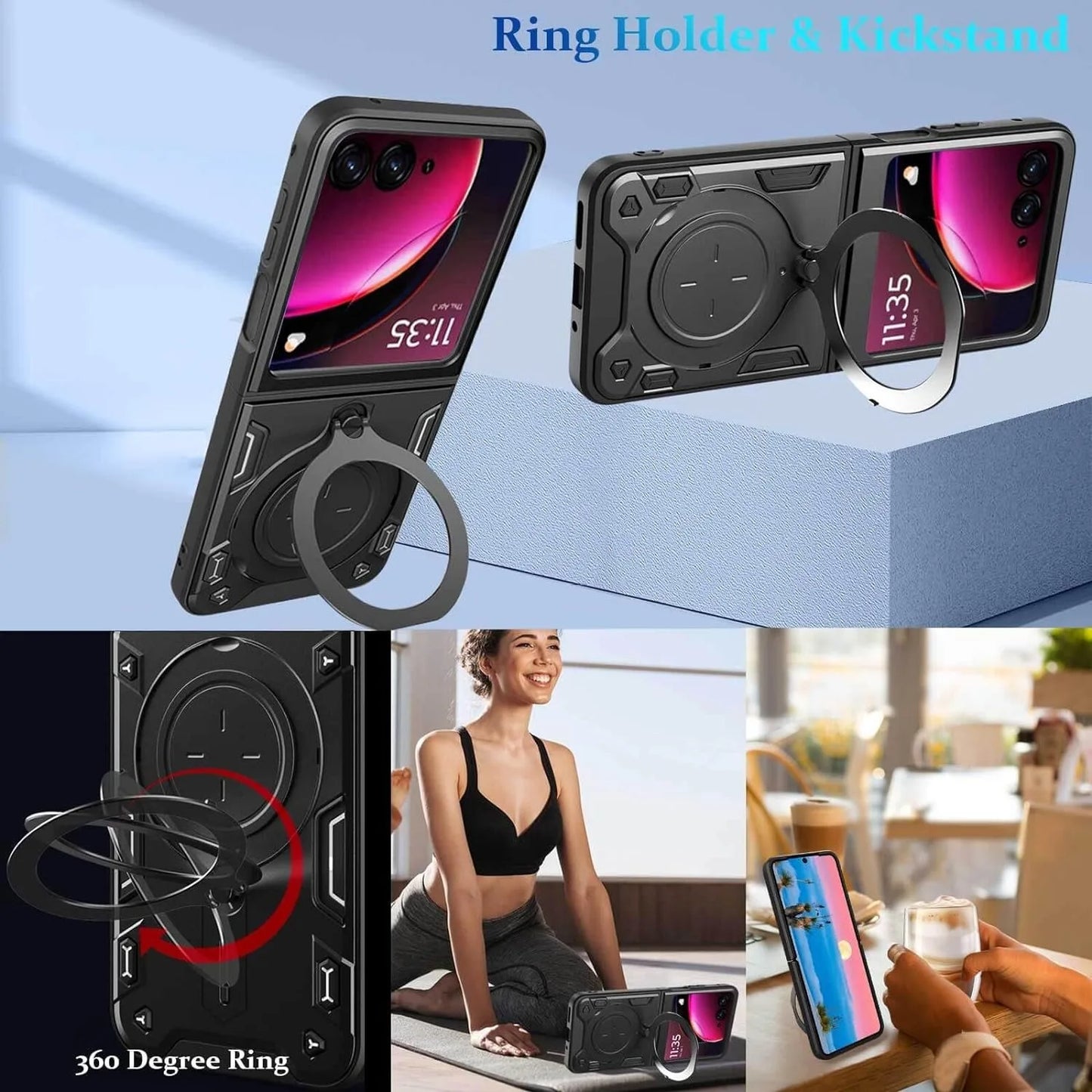 Protective Cover For Motorola Moto Razr 60 50 40 Ultra Razr Plus 2025 2024 2023 Case Ring Stand Holder Shockproof Fundas Coque