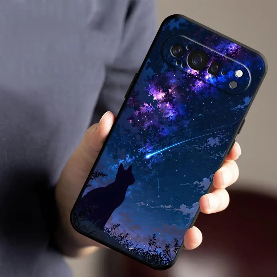 Funda Phone Cover Case for Google Pixel 10A 6 7 8 Pro 10 9 Pro XL 6a 7a 9a 8a Cartoon Night Sky Cat