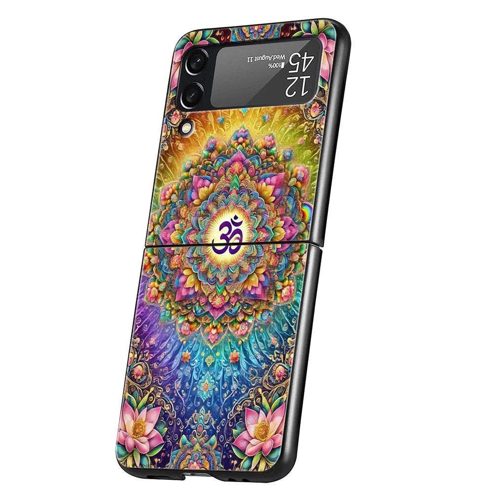 Indian Pattern Mandala Hard PC Phone Case For Samsung Galaxy Z Flip 7 6 5 4 Black Cover For Galaxy Z Flip 3 Foldable Capas Coque