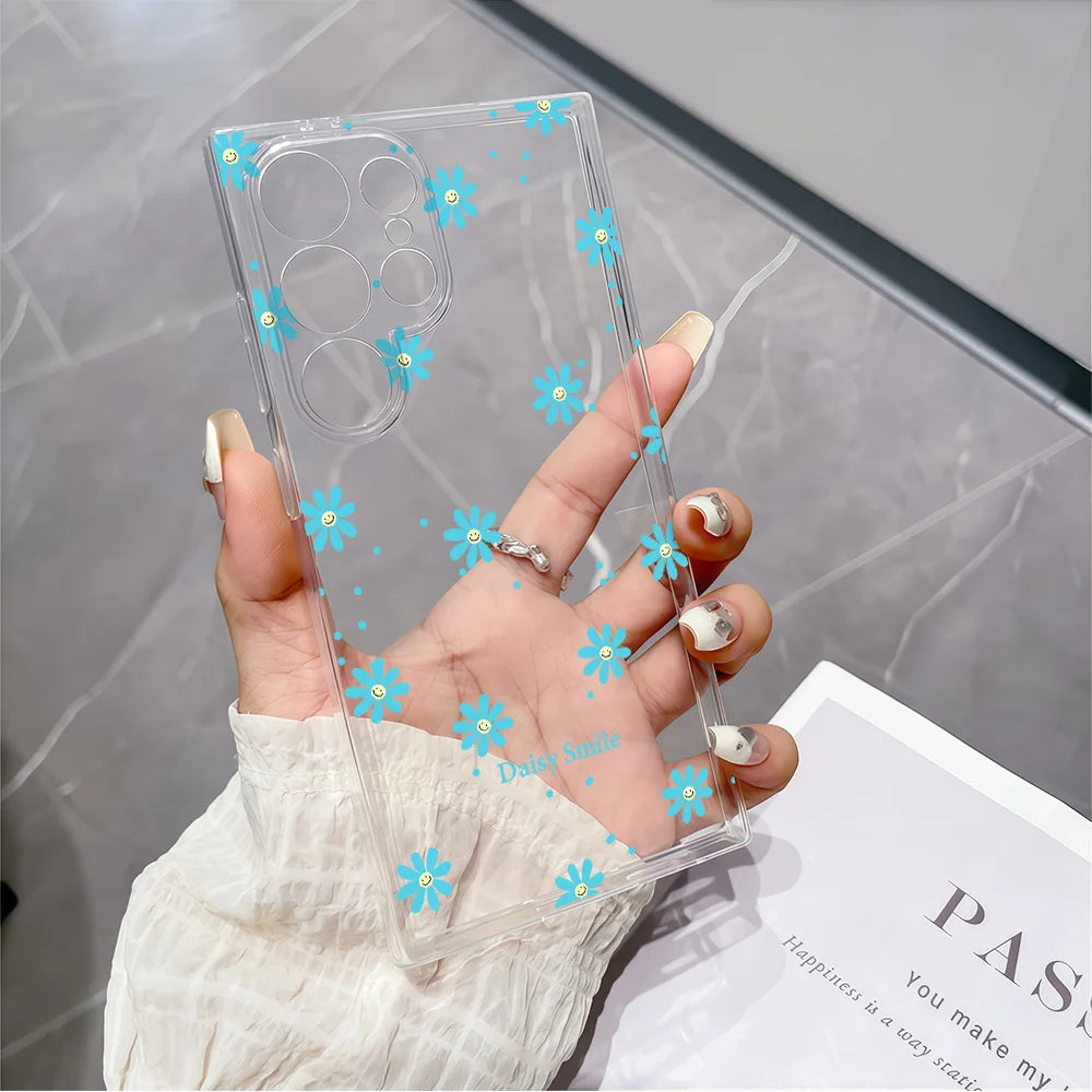For Samsung Galaxy S26 S25 S24 S23 S22 S21 S20 Note 20 Ultra 9 8 10 S8 S9 S10 Plus Case Daisy Smile Printed Clear Soft TPU Cover