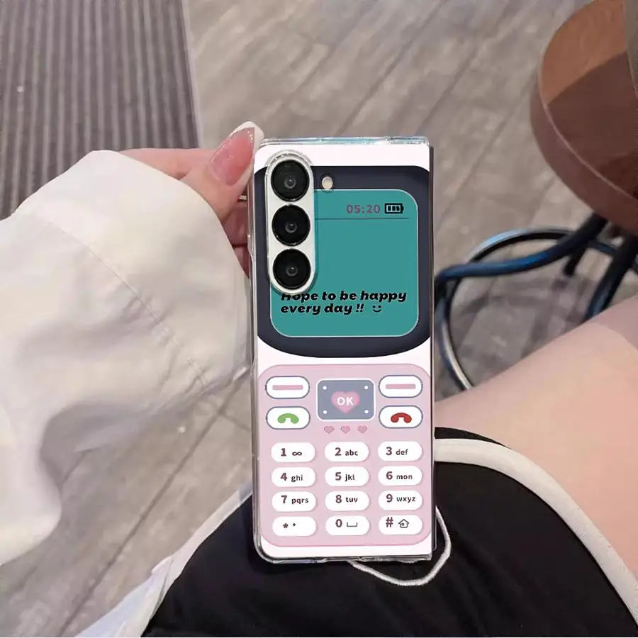 Case for Samsung Galaxy Z Fold 7 6 5 4 3 ZFold5 ZFold6 ZFold3 ZFold7 ZFold4 Back Phone Cover Retro Phone Pattern