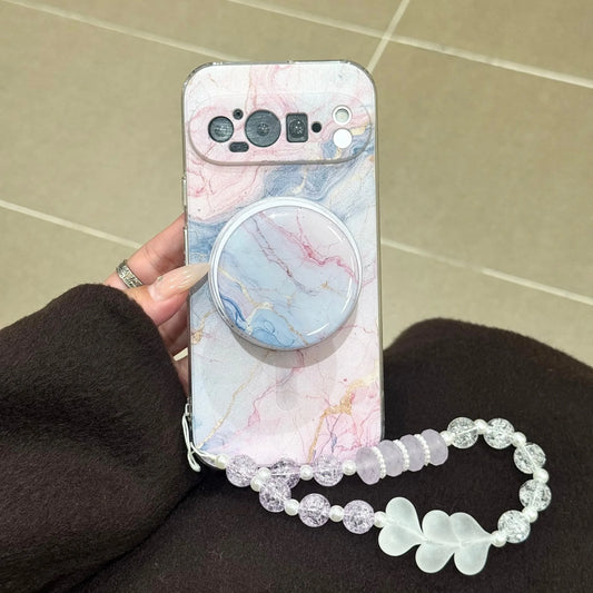 for Google Pixel 9 Pro XL Pixel 10 Pro XL Rope Strap Pendant Fold Phone Case Marble Patterned Shockproof Magnetic Soft Cover