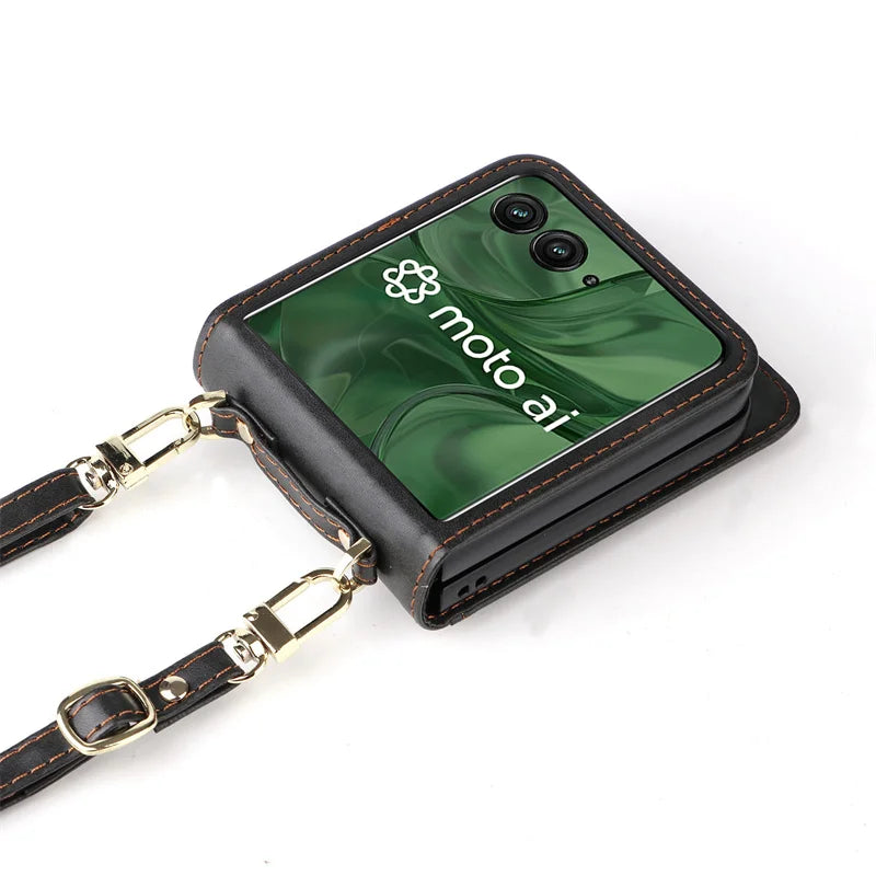 For Motorola Razr 50 60 Ultra Wallet Crossbody Lanyard Phone Case For Moto Razr Plus 2024 Card Holder Leather Protective Cover