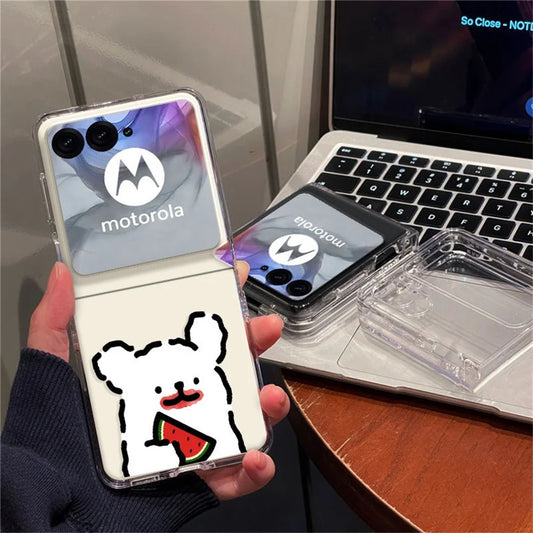 For Motorola Razr 2025 Plus 2024 2023 Razr 60 50 40 Ultra Dachshund Dog Pattern Transparent Hard Folding Phone Case Cover