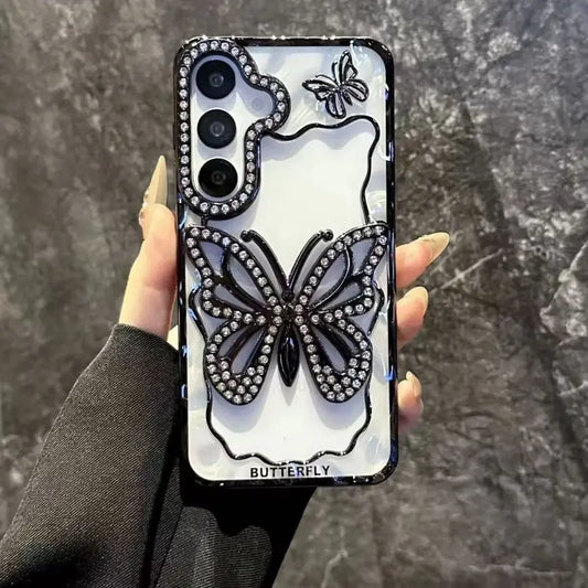 Bright Diamond Butterfly Case For Samsung Galaxy S25 S24 S23 S22 Plus Ultra A16 A26 A36 A56 A07 A17 A06 A55 A05S Clear Cover
