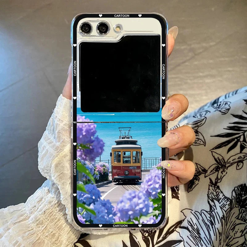 Anime Landscape Mountain Oil Painting Phone Case For Samsung Galaxy Z Flip 6 5 7 3 4 Clear Hard PC Folding Cover For Z Flip 7 5