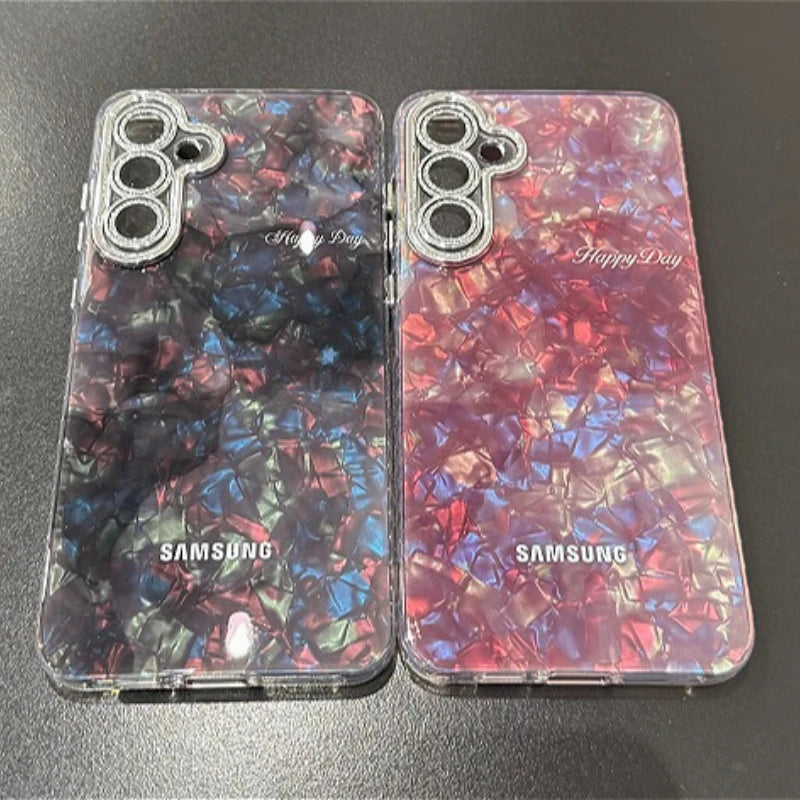 Luxury Aurora Glossy Diamond Shell Pattern Case For Samsung Galaxy A56 A55 A54 A53 A54 A36 A35 A34 Lens Film Laser PC Hard Cover