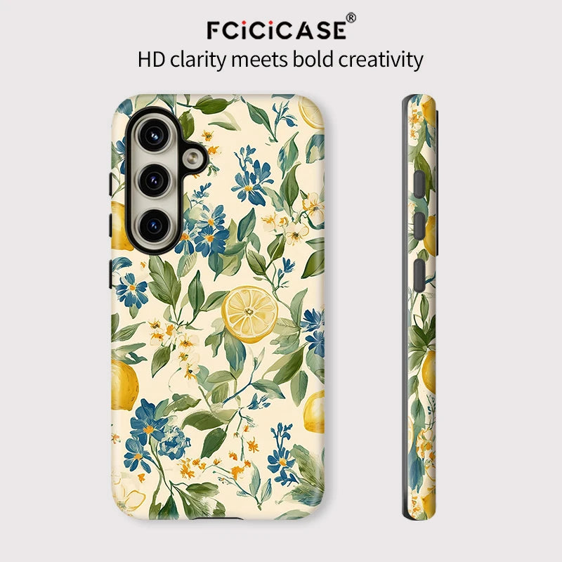 Fcicicase Flower Lemon Soft Silicone Phone Case For Samsung Galaxy A36 A26 A16 A56 5G Matte Silicone Shockproof PC TPU Cover