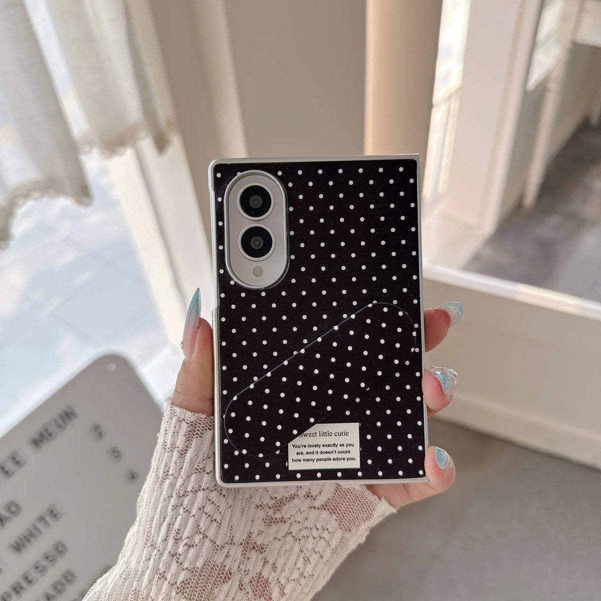 Creative Korean Full Screen Polka Dots Phone Case with Band-Aid Bracket for Samsung Galaxy Z Fold 8 Wide Z Fold 8 Back Cover