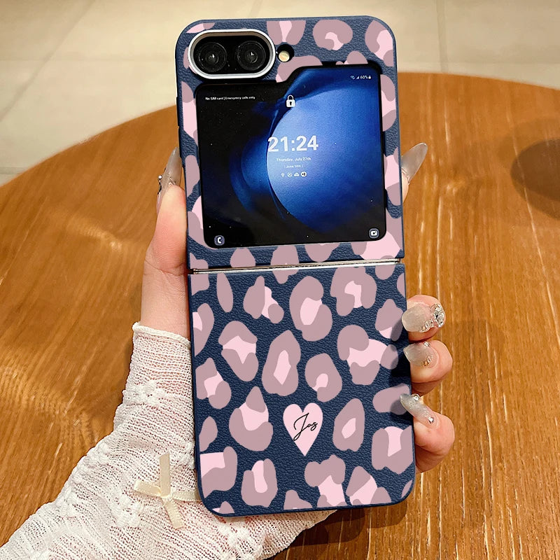 Leopard Pattern Magnetic Case For Magsafe For Samsung Galaxy Z Flip 6 5 4 3 Flip4 Flip5 Flip6 Leather Texture TPU Folding Cover