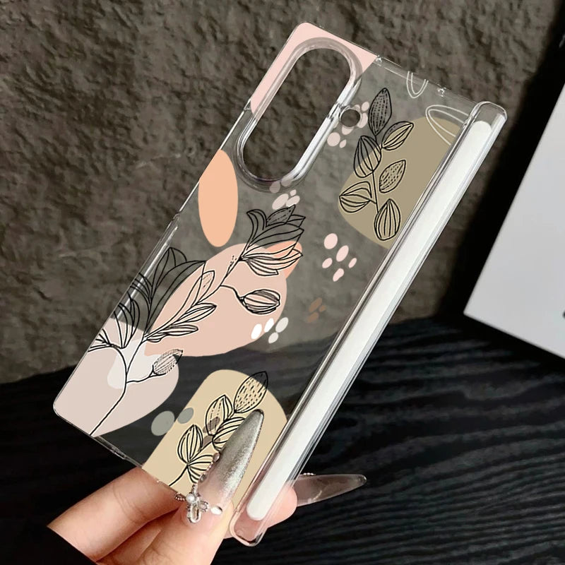 Magnetic Adsorption Phone Case For Samsung Galaxy Z Fold 7 6 5 Fold7 Fold6 Fold5 5G Flower Floral Pattern Clear Shockproof Cover