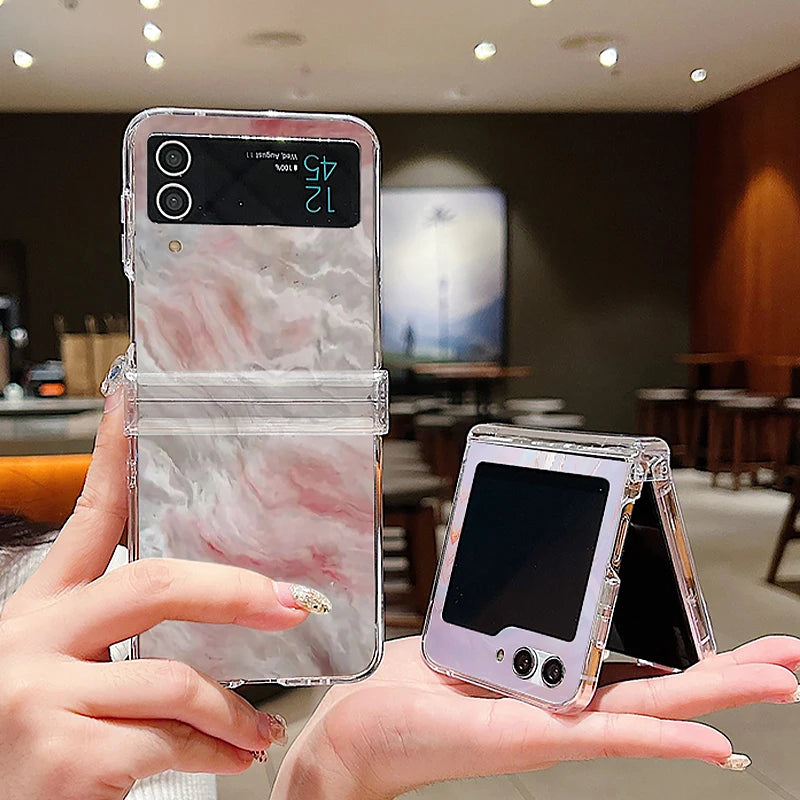Ink Marble Pattern Clear Phone Case For Samsung Galaxy Z Flip7 FE Flip5 Flip6 Folding Hard Cover For Samsung Z Flip 7 6 5 4 3 5G