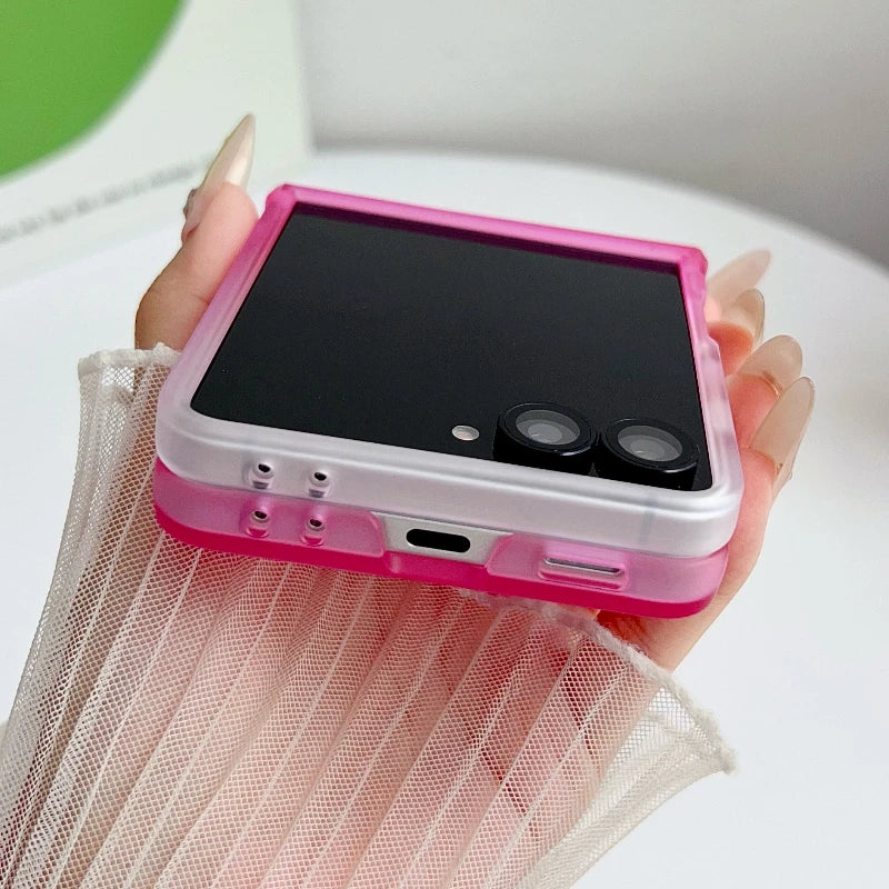 Candy Color Gradient Case For Samsung Galaxy Z Flip 7 6 5 4 3 7 5G Flip7 FE Skin Feel 3-piece Set Translucent Frosted Back Cover