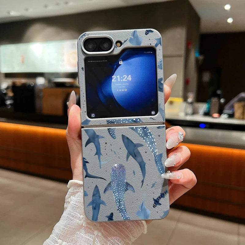 Sea Turtle Whale Phone Case For Samsung Z Flip7 Flip6 Flip5 Shockproof Folding TPU Soft Cover For Samsung Galaxy Z Flip 7 6 4 3