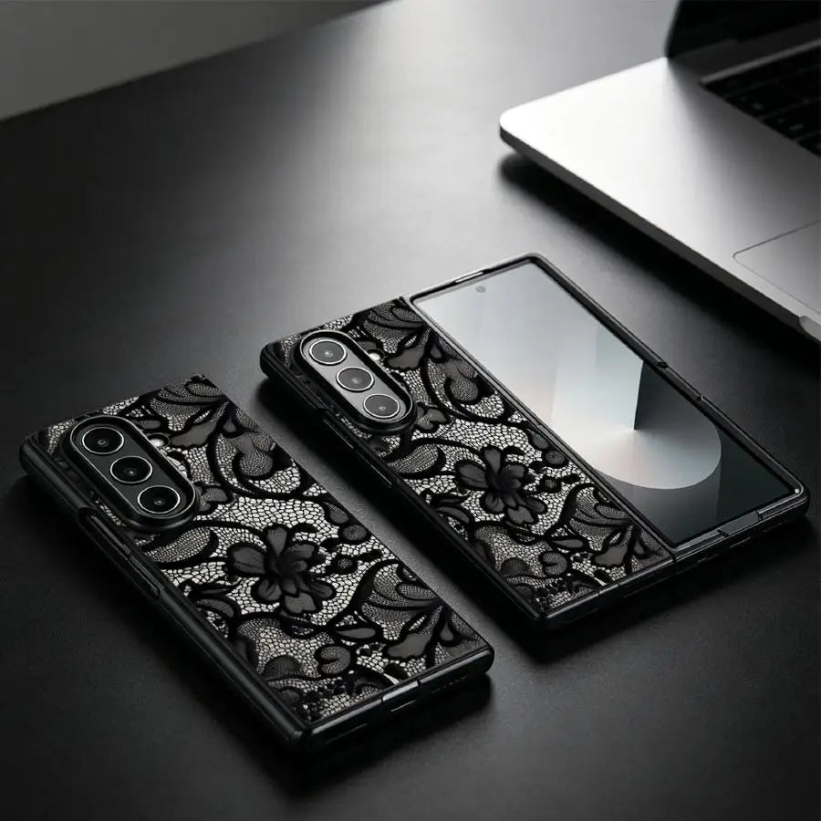 Case for Samsung Galaxy ZFold5 ZFold7 Z Fold 7 6 5 4 3 ZFold4 ZFold3 ZFold6 Back Phone Cover Burgundy Black Lace