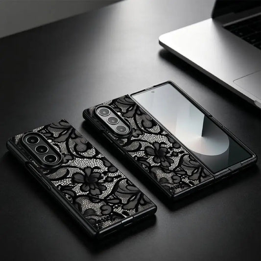 Case for Samsung Galaxy ZFold5 ZFold7 Z Fold 7 6 5 4 3 ZFold4 ZFold3 ZFold6 Back Phone Cover Burgundy Black Lace
