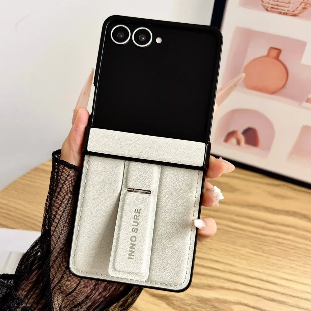 Luxury Retro Cowhide Pattern Folding Stand Case for Samsung Galaxy Z Flip 8 ZFlip 3 4 5 6 7 8 Leather Hinge All-inclusive Cover
