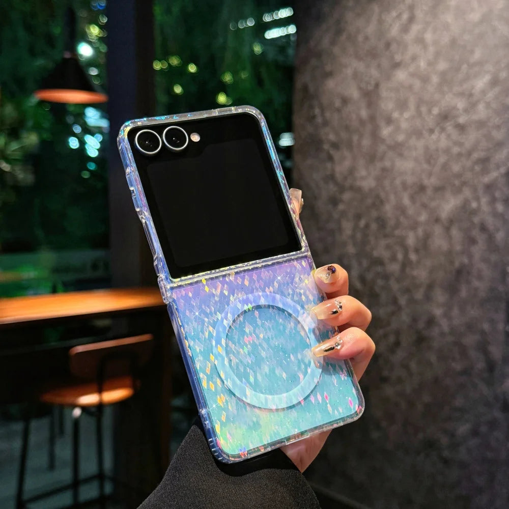 Rainbow gradient Sparkling protection cover for girls to use For Samsung Z Flip7  Flip6 Flip5 foldable anti-drop phone case