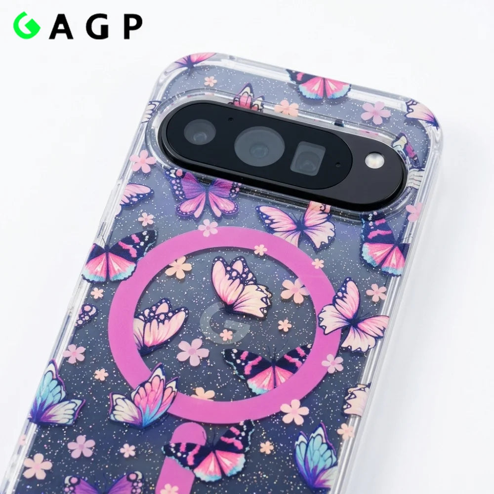 Pixel 10A For Magsafe Magnetic Check Pattern Butterfly Case for Google Pixel 10 9 Pro XL 9A 10A 10proXL Transparen Fashion Cover
