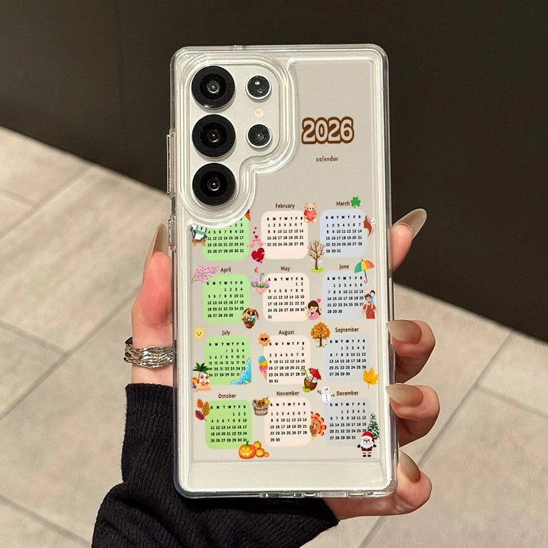 New 2026 Calendar Design Clear Case For Samsung Galaxy S25 S24 S23 Ultra S22 S21 Plus FE A16 A15 A56 A55 A54 A53 A36 5G Cover