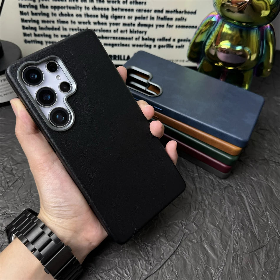 Retro Premium For Magsafe Leather Case For Samsung Galaxy S25 S24 S23 Ultra Luxury Magnetic Metal Lens Ring Shockproof Cover Bag