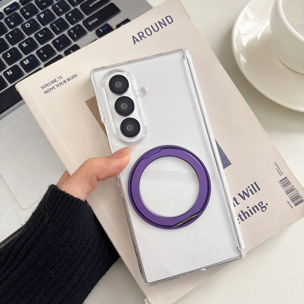 360° Rotating Bracket Transparent Phone Case For Samsung Galaxy Z Fold 7 6 5 4 2pc-Set Hinge Protection Shockproof Back Cover