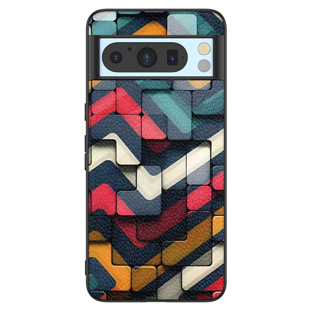 Back Cover Leather Case for Google Pixel 4 XL 4A 5 5A 5G 6 Pro 6A 7 Pro 7A 8 Pro 8A High Quality with Color Block Pattern Print