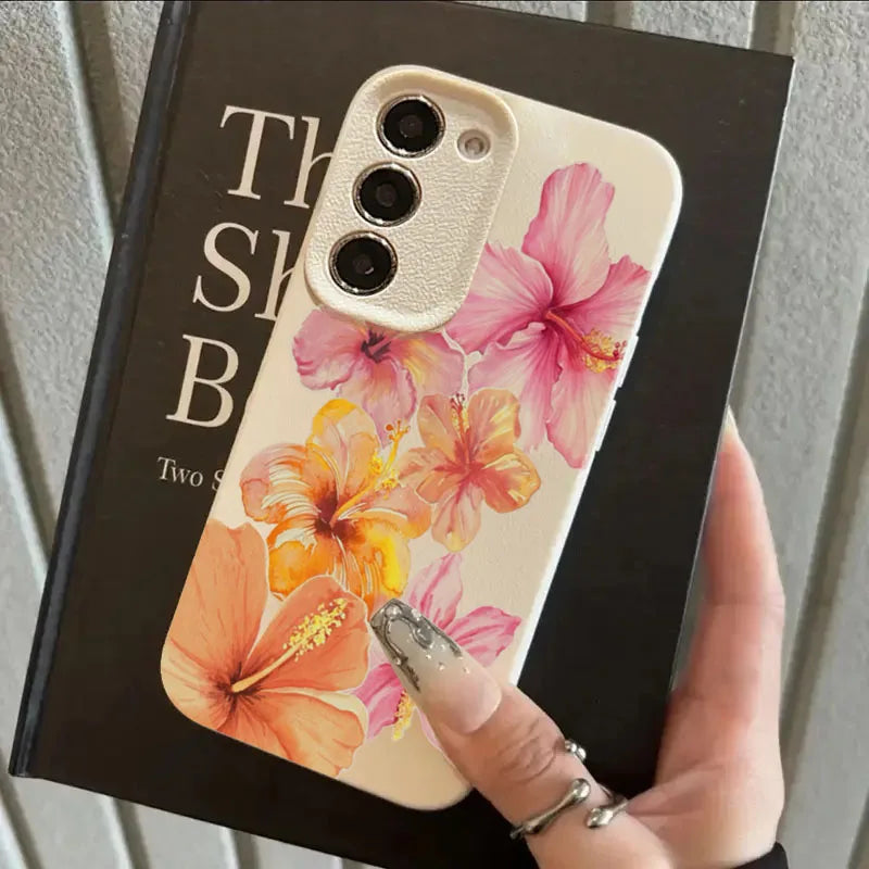 For Samsung Galaxy S25 S24 S23 S22 S21 FE Plus Ultra Watercolor Hibiscus Flower Phone Case for A55 A35 A15 A16 A56 A53 A54 Cover