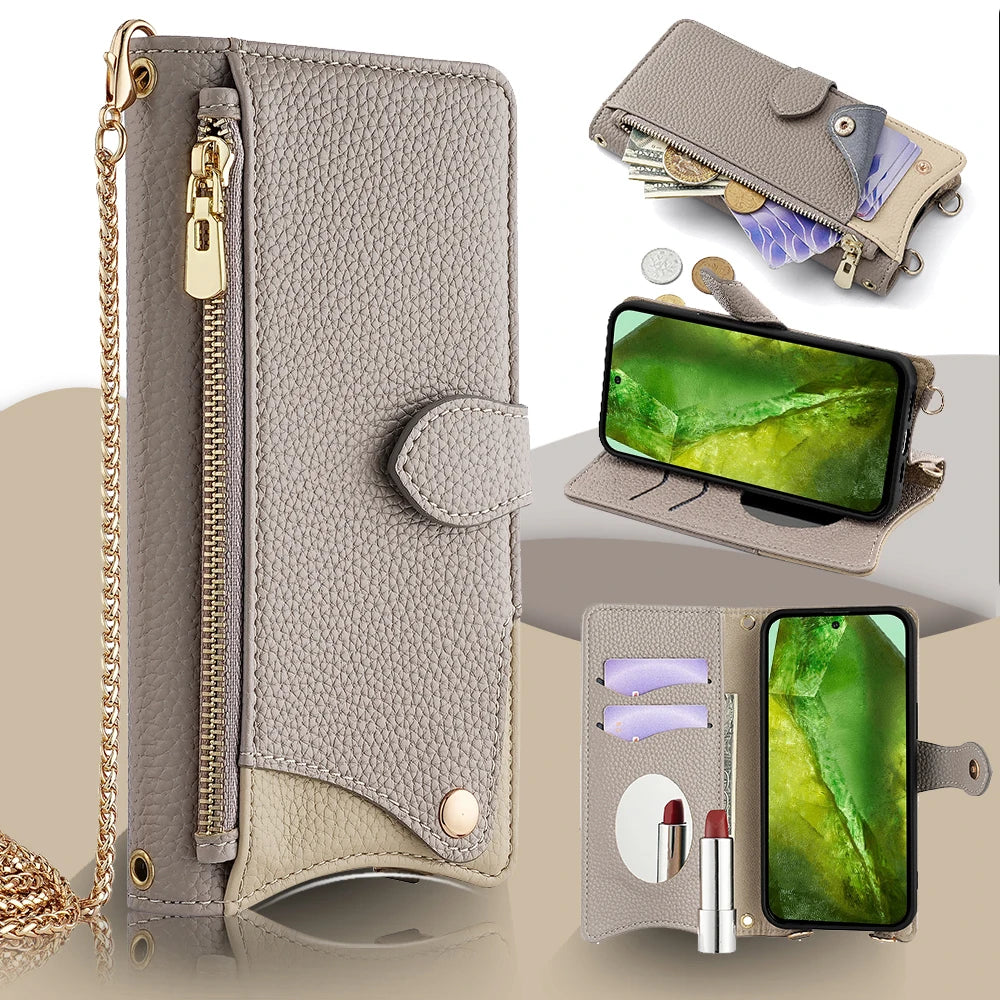 Fashion MultiFunctional Flip Leather Crossbody Case for Google Pixel 9 8 7 6 5 Pro XL 8A 7A 6A 5A pixel9 Zipper Wallet Phone Bag