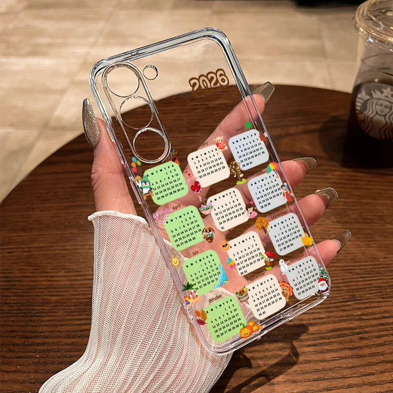New 2026 Calendar Design Clear Case For Samsung Galaxy S25 S24 S23 Ultra S22 S21 Plus FE A16 A15 A56 A55 A54 A53 A36 5G Cover