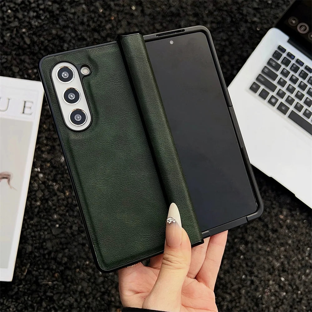 Business PU Leather Case For Samsung Galaxy Z Fold 7 6 5 4 Detachable Medium Axis Protection Mobile Phone Cover