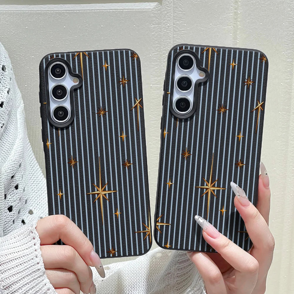 Phone Case for Samsung Galaxy S26 S25 S23 Ultra S24 FE A57 A56 A55 A54 5G A07 A06 4G Stripe Gold Star Textured Surface Anti-drop