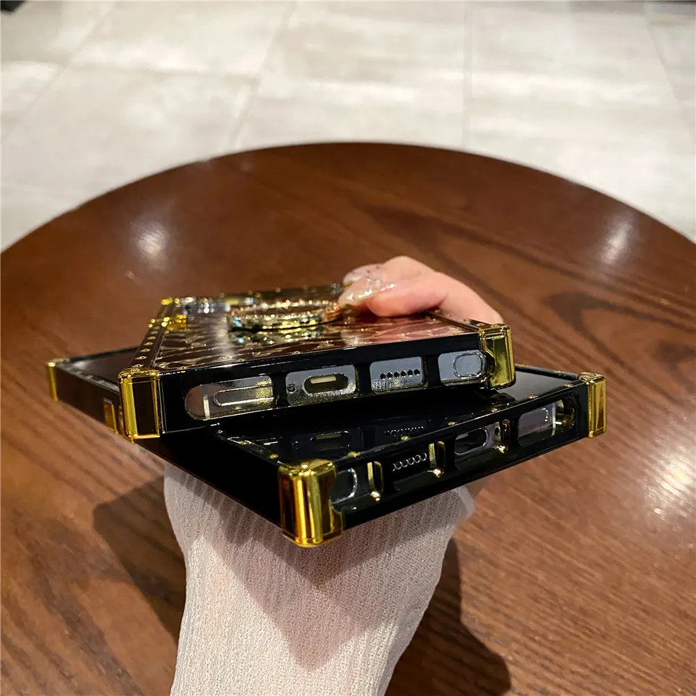 Feather Leopard Print Plating Flower Case For Samsung Galaxy S25 S23 S24 FE S22 S21 S20 A16 A26 A15 A25 A55 A54 Ring Cover