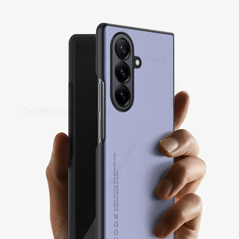 Capa For Samsung Z Fold 7 6 5G Pure Color Leather Shockproof Phone Case For Galaxy Z Fold7 fold 6 5 4 3 Hard PC Protective Cover