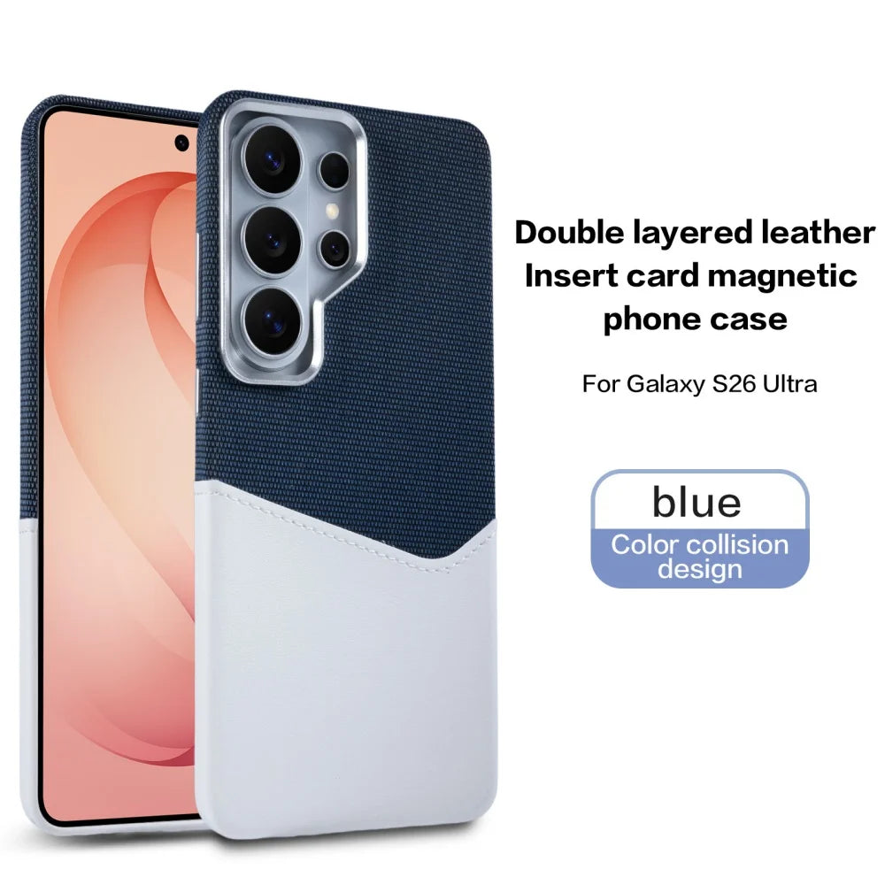 For MagSafe Card Slot Holder Phone Case For Samsung S26Ultra S25 S24 Ultra Linen Leather Magnetic Shockproof Wallet Soft Cover