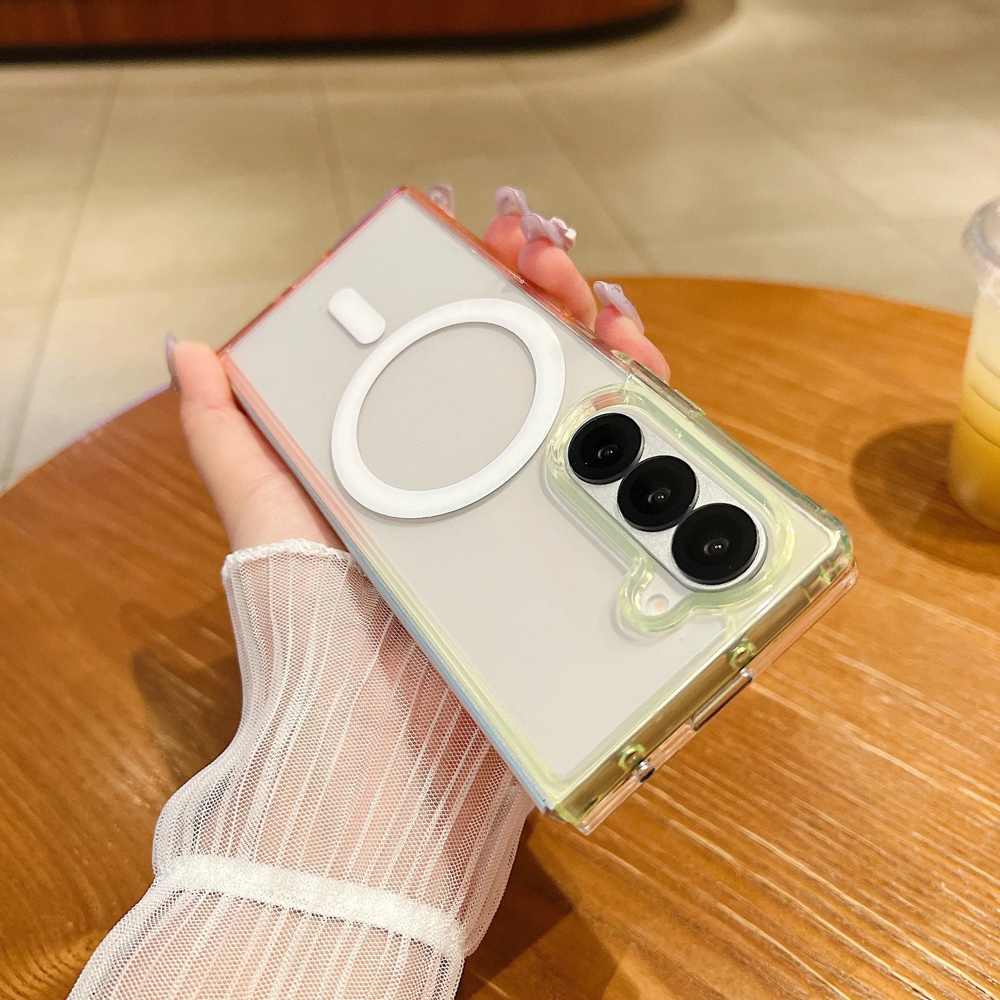 Magnetic Gradient Color Case For Samsung Galaxy Z Fold 3 4 5 6 7 ZFold7 ZFold6 2-Piece Set For Magsafe Wireless Charge Cover